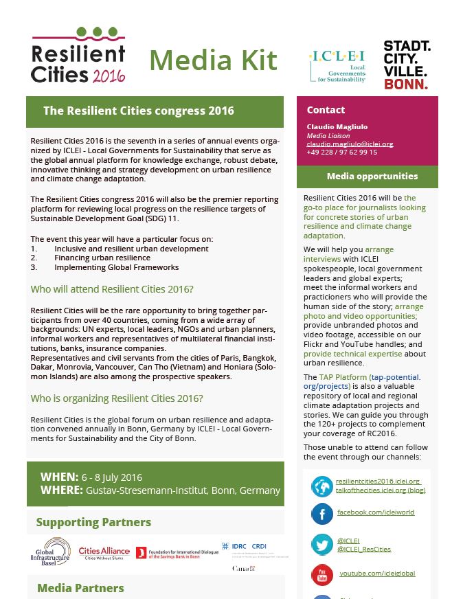 Media kit. Resilient Cities 2016