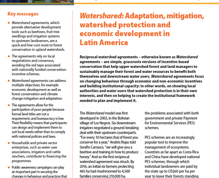 Watershared: Adaptation, mitigation, watershed protection and economic development in Latin America