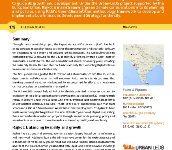 ICLEI case study 175 Rajkot, India – Enhancing ‘Livability’ through Urban Low Emission Development