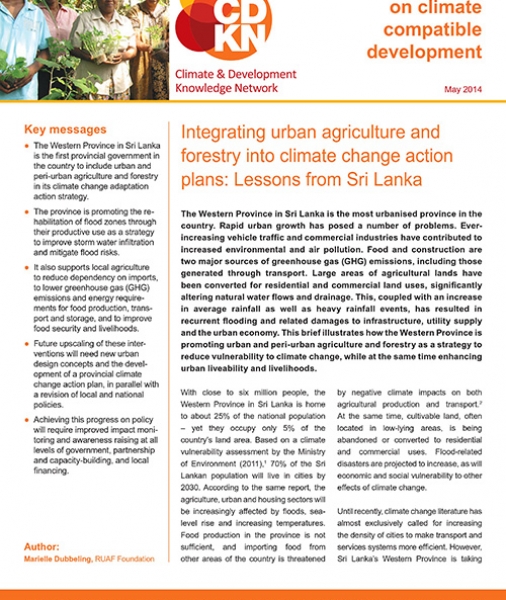 Integrating urban agriculture and forestry into climate change action plans: Lessons from Sri Lanka