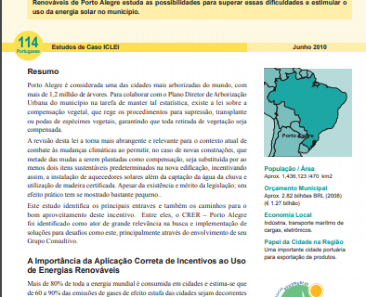 Estudo de Caso #114: Energia Solar é Incentivada em Lei sobre Compensação Vegetal em Porto Alegre